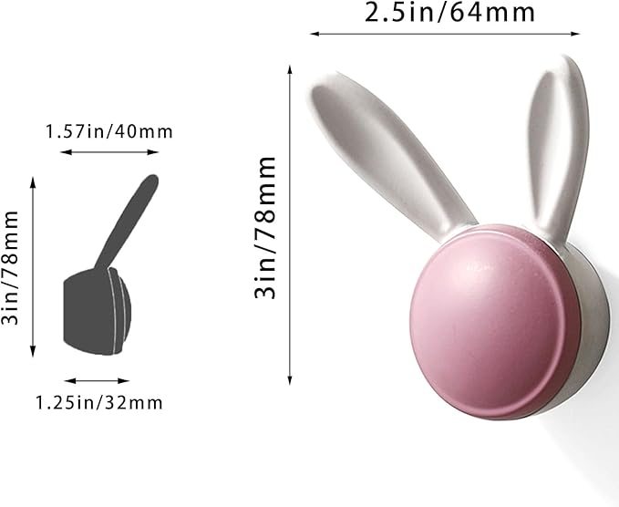 3 Pack Heavy Duty Metal Wall Hooks - Decorative Cute Rabbit Shaped Coat Hooks, Multi-Color Rustproof Bathroom/Bedroom/Entryway Towel Hooks for Towels, Coats, Keys (Matte Pink, Large Size)