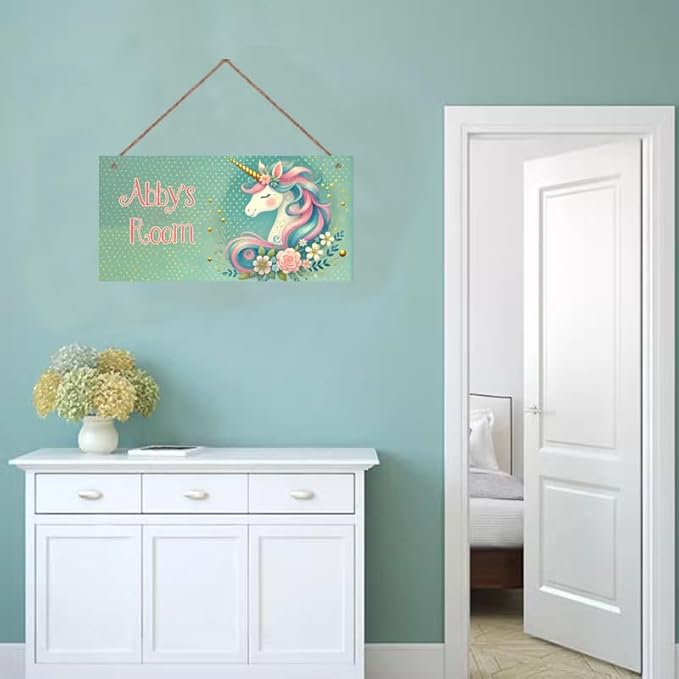 Personalized Sign Vintage Unicorn Kids Room Decor, Flowers Theme Little Man Cave Wall Art Decor for Nursery, Nursery Door Decor for Toddler Baby Boys Room