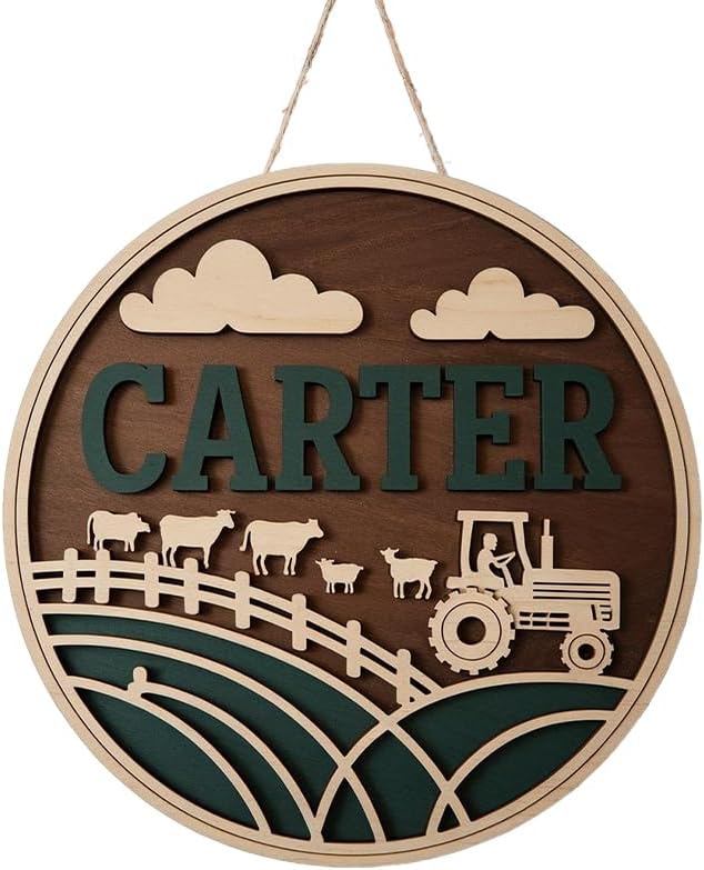 Personalized Name for Nursery Wall, Farm Sign for Baby Door Decor, Newborn Gifts for Boy, Boys Nursery Wall Bedroom Decorations, Mother's Day Gifts for New Mom Dad Gift
