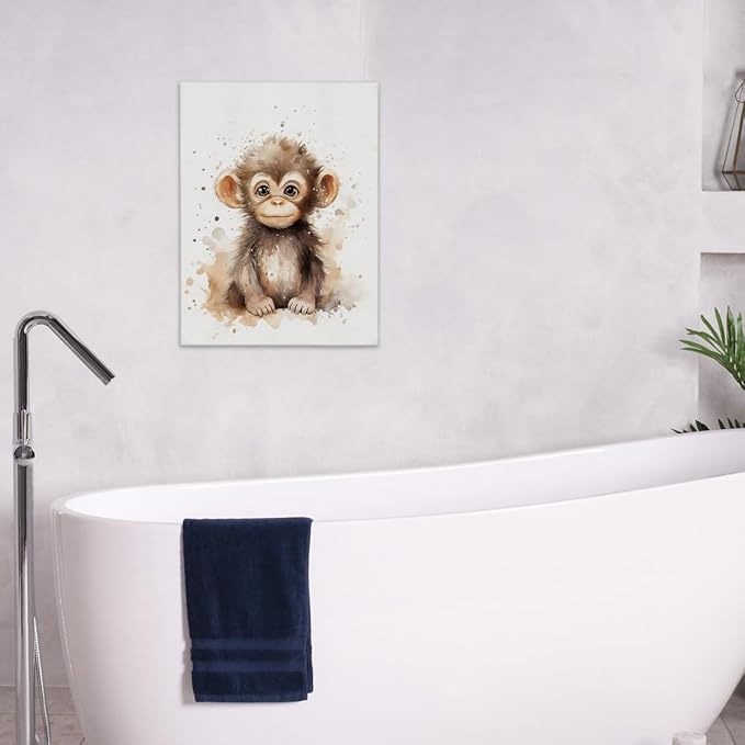 Woodland Nursery Decor, Baby Room Decor, Monkey Boy Decorations For Safari Nursery Kids Toddler Boy Girl Room Playroom, Animal Wall Art Prints Poster 11x14 Inches Framed