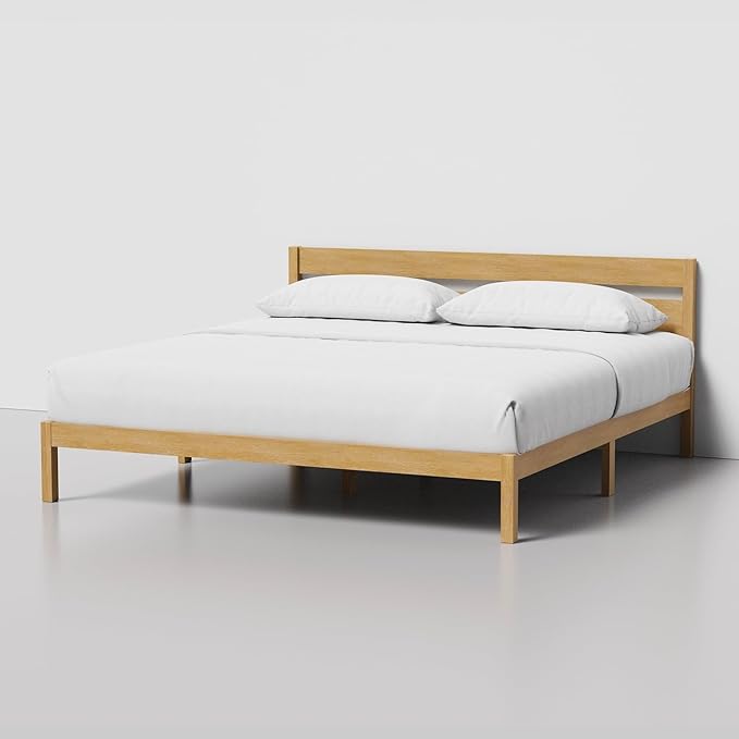 LIFEMENT Classic Wood Platform Bed Frame with Headboard, Essential, Noise Free, Under Bed Storage, No Box Spring Needed, Easy Assembly (Natural, King (U.S. Standard))