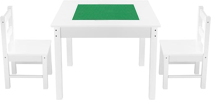 VEVOR Kids Activity Table and 2 Chairs Set, Building Blocks Double-Sided Tabletop, Toddler Table and Chair Set with Storage for Kids 3+ Years, Large Storage Space, Present for Boys & Girls, White