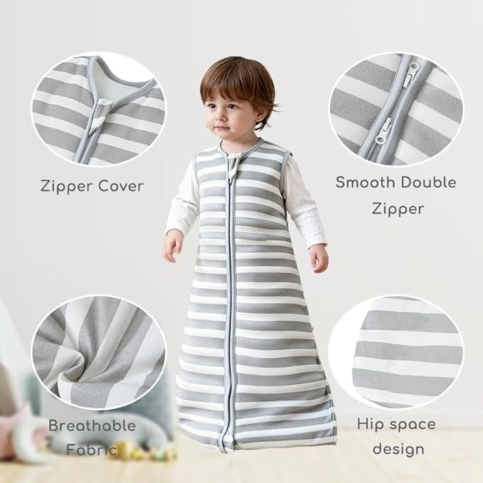 Baby Sleep Sack 18-24 Months 1.5 TOG, 2 Pack Bamboo Baby Wearable Blanket with 2-Way Zipper, Infant Toddler Sleeping Sack for Newborn Boys and Girls, Animals & Stripe