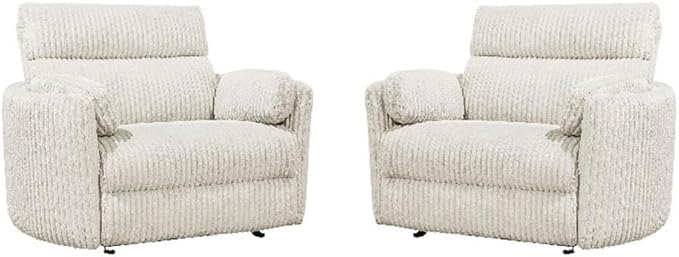 Pemberly Row Mega Ivory XL Extra Wide Power Glider Recliner (Set of 2) with USB Charging Ports and 2 Comfort Pillows for Living Room