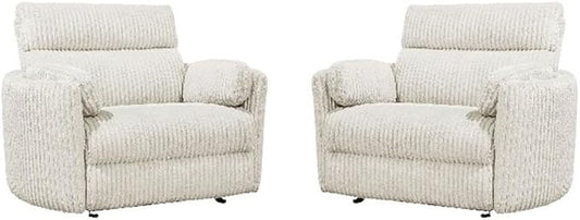 Pemberly Row Mega Ivory XL Extra Wide Power Glider Recliner (Set of 2) with USB Charging Ports and 2 Comfort Pillows for Living Room