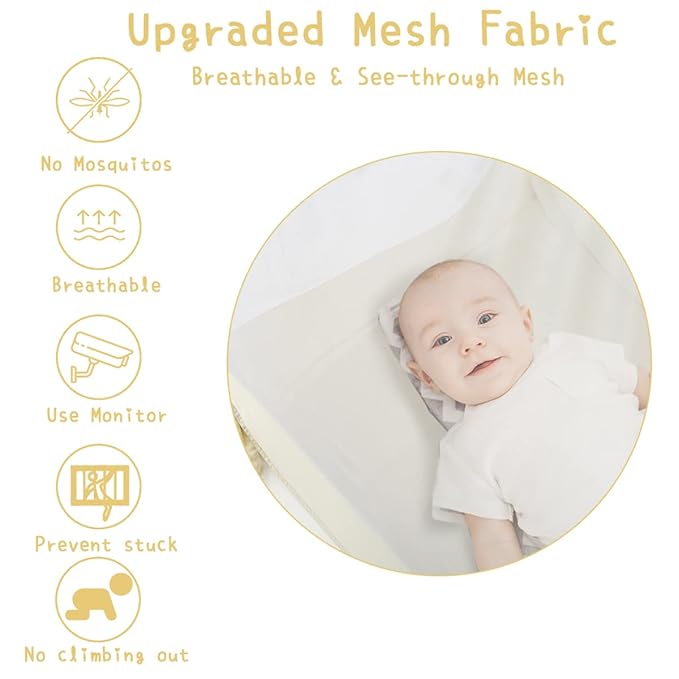 Pop Up Pack N Play Tent, Baby Net to Keep Toddler in, Mini Crib Canopy for Pack and Play, See Through, Breathable & Portable