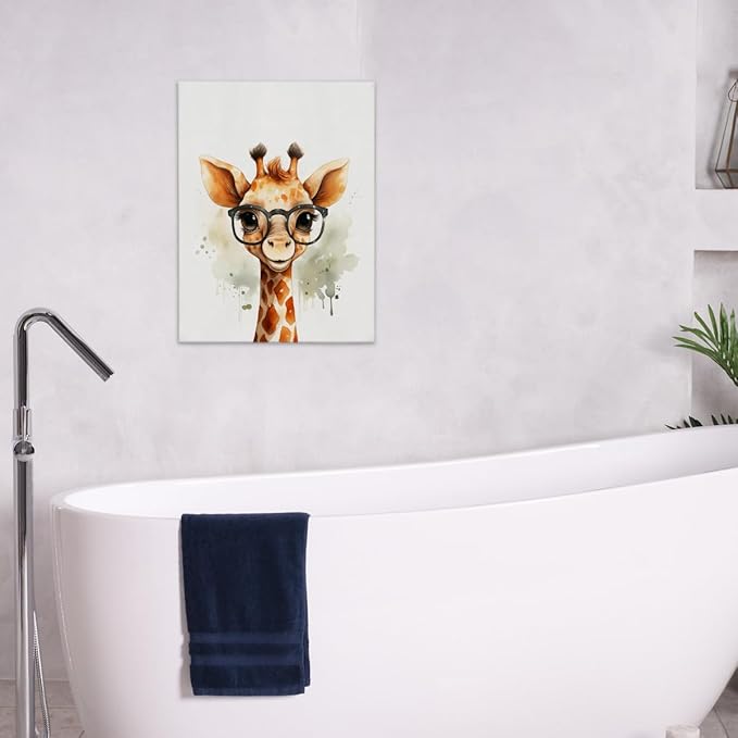 Woodland Nursery Decor, Baby Room Decor, Giraffe Wall Art Decorations For Safari Nursery Kids Toddler Boy Girl Room Playroom, Animal Wall Art Prints Poster 11x14 Inches Framed