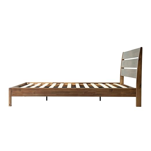 Queen Size Bed Frame with Headboard & Footboard Solid Wood Platform Bed, Central Metal Legs, 12 Sturdy Slatted Base, Easy Assembly, No Box Spring Needed, Anti-Noise & Slip-Free, Walnut Finish, QIQ-37