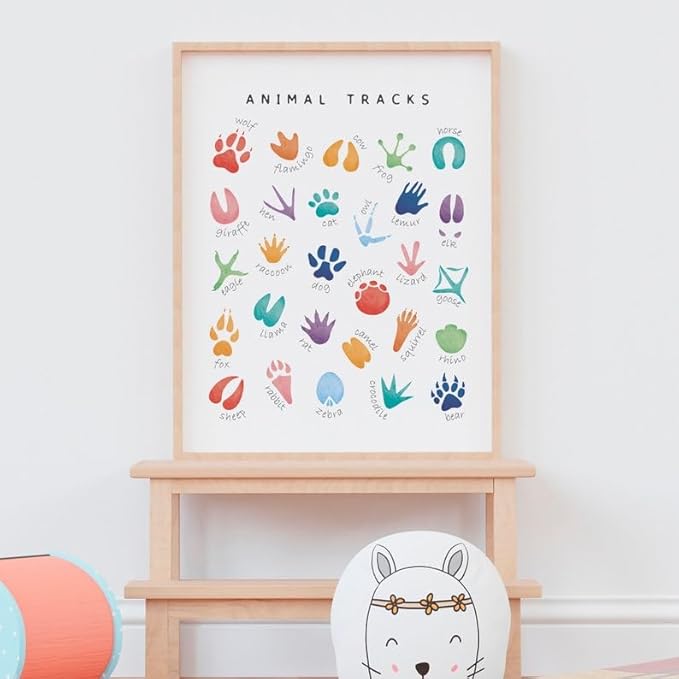 OZCONO Animal Tracks Learning Poster, Vibrant Wildlife Chart Kids, Preschool Wall Decor Art, Homeschool Education Guide (Unframed) (16x24)