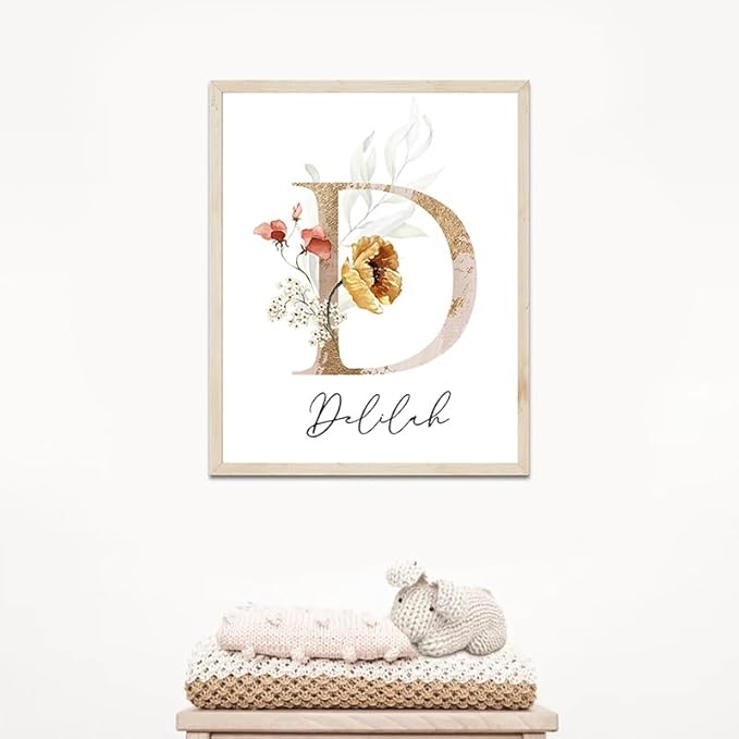Personalized Wooden Name Sign, Floral Monogram Nursery, Boho Floral Pattern, Baby Name Sign for Kids Room Gift/15
