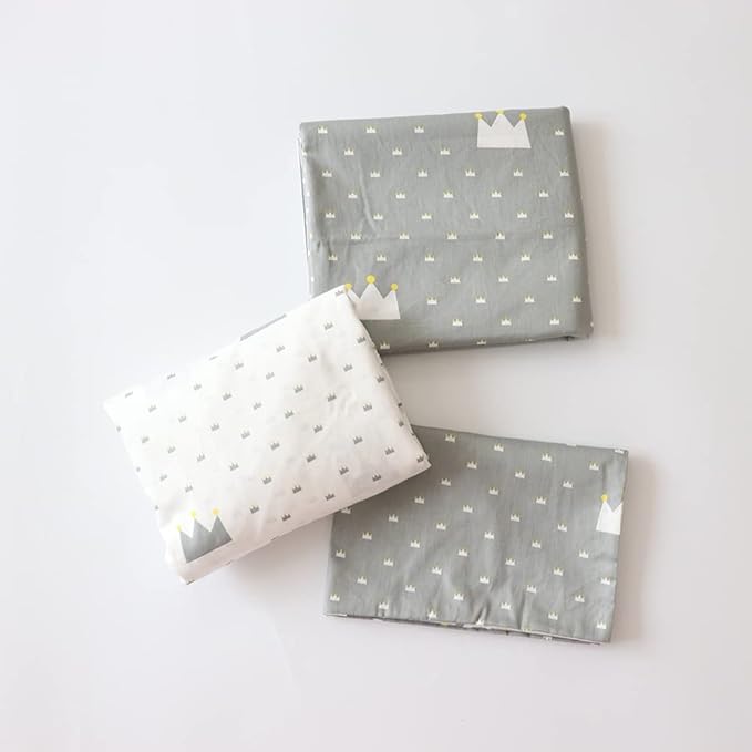 100% Cotton Crib Bedding Set for Baby Boys Girls,3 Pcs Baby Bed Linen Include Duvet Cover,Fitted Sheet,Pillowcase,Nursery Decoration,No Filler(Grey)
