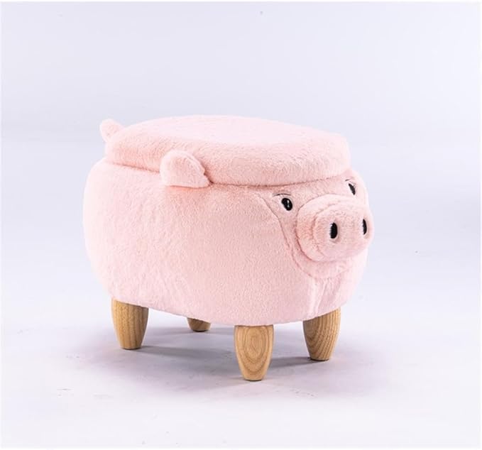 Home 2 Office Pig Storage Ottoman Stool for Bedroom, Playroom or Nursery Decor, Soft Animal-Shaped Ottoman with Wooden Legs