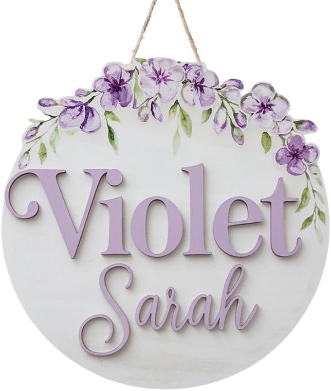 Personalized Name Signs for Kids Room, Flowers Sign for Baby Door Decor, Newborn Gifts for Girl, Girls Nursery Wall Bedroom Decorations, Mother's Day Gifts for New Mom Dad Gift