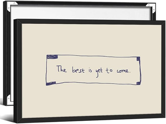 The Best Is Yet To Come Wall Art Blue and White Inspirational Affirmations Quotes Poster 16x24 inch Black Framed Funky Minimalist Horizontal Canvas Prints for Living Room Dorm Wall Decor