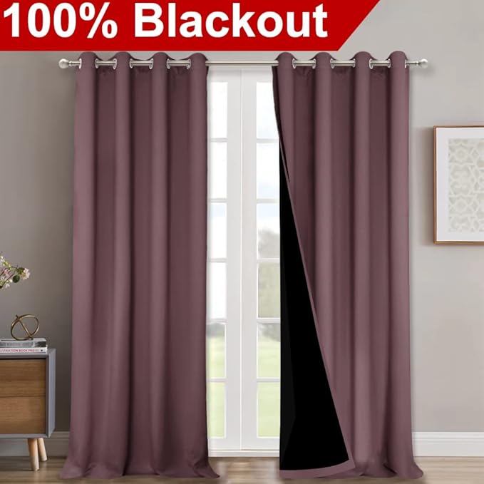 NICETOWN 100% Blackout Blinds, Set of 2, 46" x 96", Dry Rose, Laundry Room Decor Window Treatment Curtains for Large Patio Sliding Door, Thermal Insulated Curtains for Bedroom