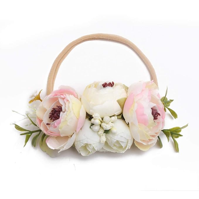 Baby Girl Floral Headbands- 3pcs Nylon Headband Handmade Flower Crown Elastic Hairband Newborn Toddler Hair Accessories Gifts for Girls （1-6 years old）
