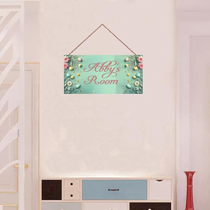 Personalized Name's Pretty Green Nursery Kid's Children's Girls Bedroom Door Sign Flowers Wood Plaque Sign Wall Decor Wall Art Decor Decorative Plate