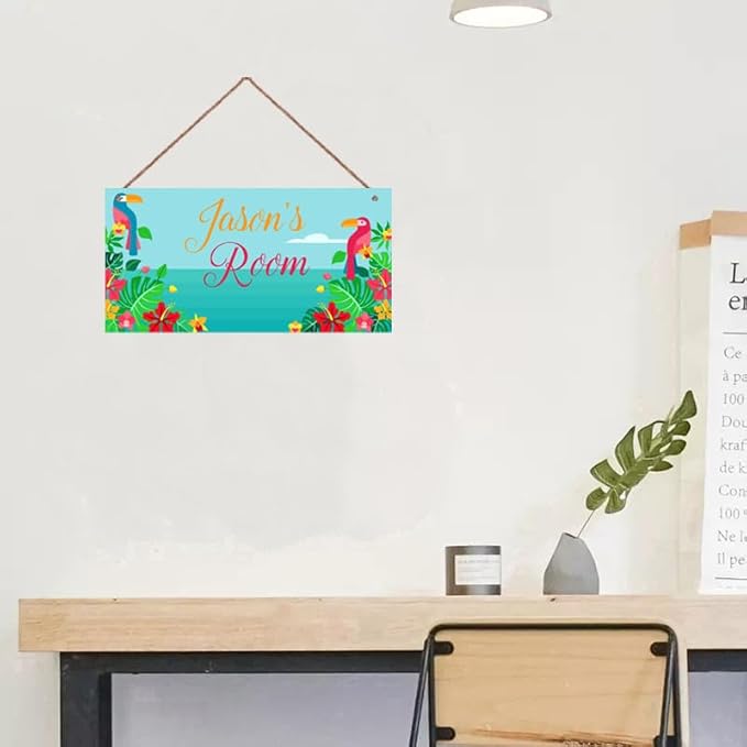 Personalized Bird Sign Cute Animal Themed Little Man Cave Sign For Kids Room Nursery Door Decor,Custom Name Flowers Wall Art Decor Decorative Plate for Boys Bedroom Girls Room