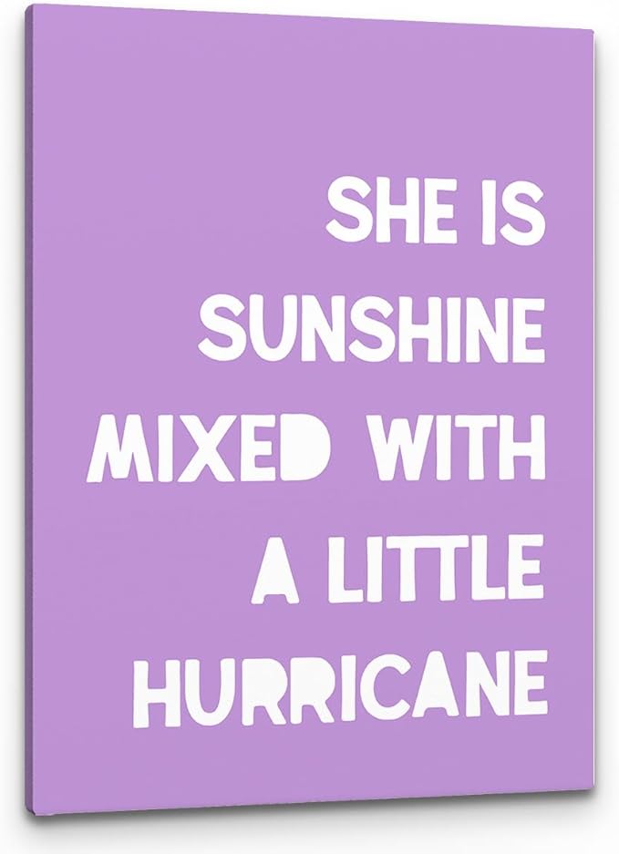 PHAMTE Girls Bedroom Wall Decor,She Is Sunshine Mixed With a Little Hurricane Girls Room Wall Art,Sunshine Print Framed Canvas Painting Artwork Girl Room Bedroom Home Nursery Playroom(11x14 Inch)（Violet）