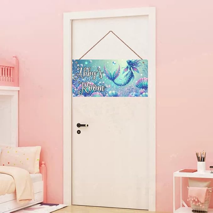 Personalized Sign Mermaid Wall Decor Beautiful Decoration for Home Kitchen Bar Garage Vintage Ocean theme Poster Plaque Decor for Kids Room Nursery Wall Decorations Stuff