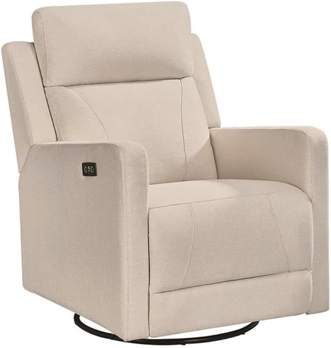 Pemberly Row Premium Fabric Glider Power Recliner Nursery Rocking Chair for Living Room, Kids Room, Rocker Swivel Recliner with USB Port in Tan Brown