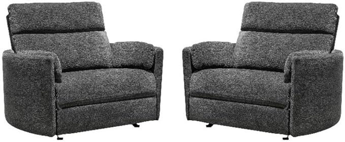 Pemberly Row XL Mediterranean Extra Wide Power Glider Recliner (Two Pack) in Charcoal with USB Charging Ports and 2 Comfort Pillows for Living Room