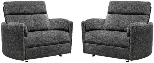 Pemberly Row XL Mediterranean Extra Wide Power Glider Recliner (Two Pack) in Charcoal with USB Charging Ports and 2 Comfort Pillows for Living Room