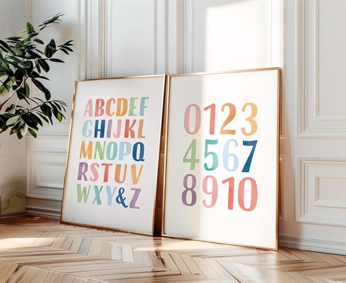 OZCONO Rainbow Alphabet and Numbers Poster for Kids, Educational Wall Art,Classroom Decor, Montessori Teaching, Toddler Learning (Unframed) (24x36)