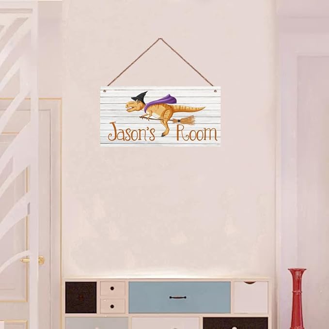 Personalized Signs Magic Dinosaur Magician Sign For Kids Room Custom Name Door Wall Decor Floral Nursery Art Plate For Boys Room Girls Bedroom Little Man Cave