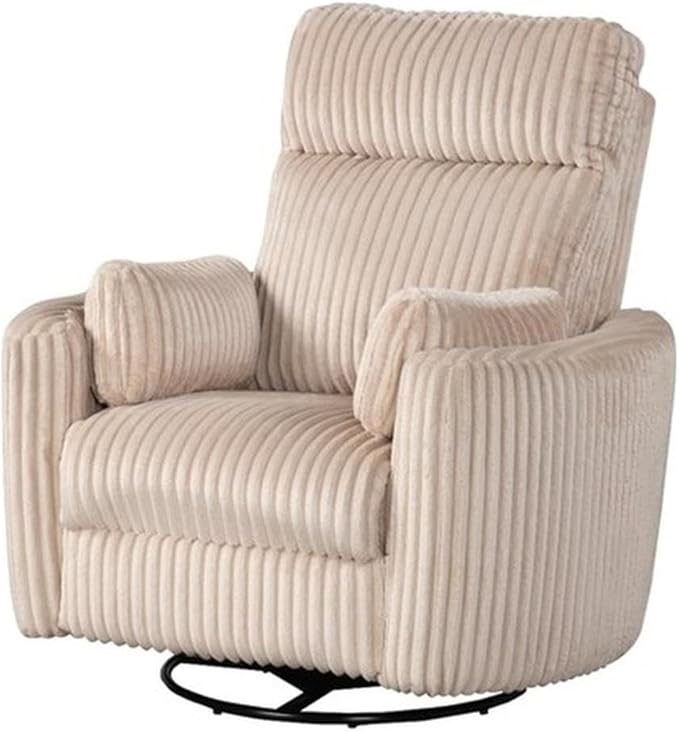 Pemberly Row Modern Large Corduroy Fabric Swivel Recliner in Ivory
