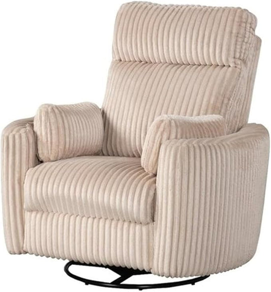 Pemberly Row Modern Large Corduroy Fabric Swivel Recliner in Ivory