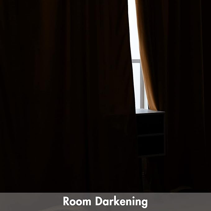 MIULEE Gold Brown Velvet Curtains Thermal Insulated Blackout Curtain Fall Drapes for Bedroom Living Room Darkening 90 Inches Long Curtains Panels Rod Pocket Set of 2