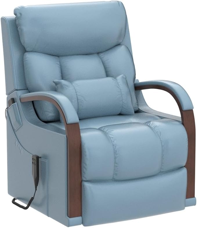 DYNOX Small Lift Chair Recliner with Heat and Massage, Dual Motor Power Lift Sofa for Elderly,Infinite Adjust for Back and Footrest,Side Pocket(9185,Blue,Faux Leather)
