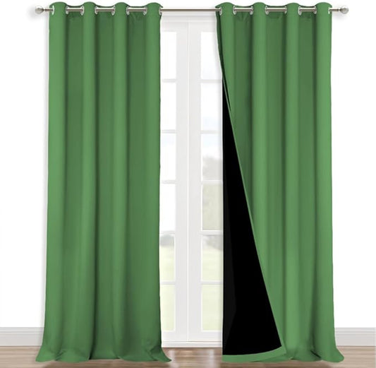 NICETOWN 100% Blackout Curtains for Windows, Pack of 2, Forest Green, 52" W x 120" L, Super Heavy-Duty Black Lined Total Darkness Drapes for Bedroom, Privacy Assured Window Treatment for Patio