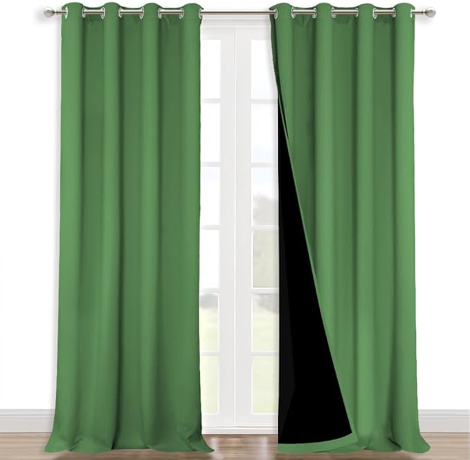 NICETOWN Full Shading Curtains 90" Long 2 Panels Set for Windows, Forest Green, Pack of 2, 52" W, Super Heavy-Duty Black Lined Blackout Curtains for Bedroom, Privacy Assured Window Treatment
