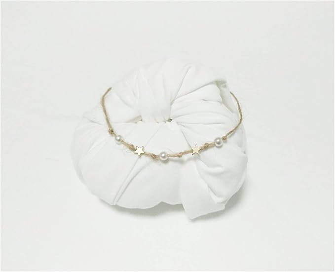 2Pcs Newborn Photography Props Baby Photoshoots Photo Posing Wraps with Headband Stretch (Wrap + Headband, Off-White)