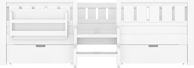 Bellemave Full Size Kids Bed with high Rails and with Built-in Bookshelf and Drawers for Kids, Girls, Boys, Wood Montessori Bed Without Door, White