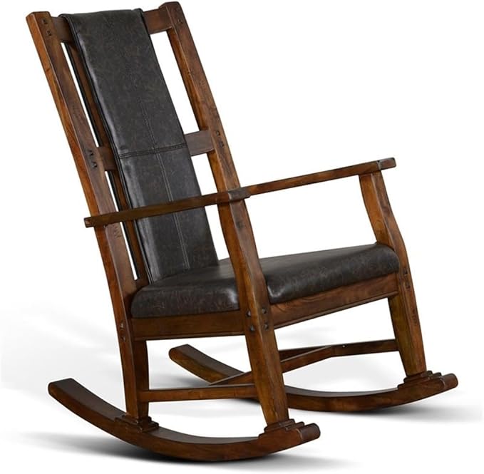 Pemberly Row Farmhouse Mahogany Wood Rocking Chair in Dark Brown