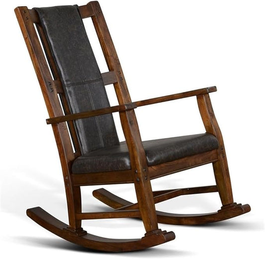Pemberly Row Farmhouse Mahogany Wood Rocking Chair in Dark Brown