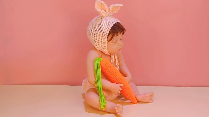 Easter Newborn Photography Props Bunny Outfit Crochet Baby Photoshoot Props Rabbit Carrot Set Baby Photo Prop Easter Gift