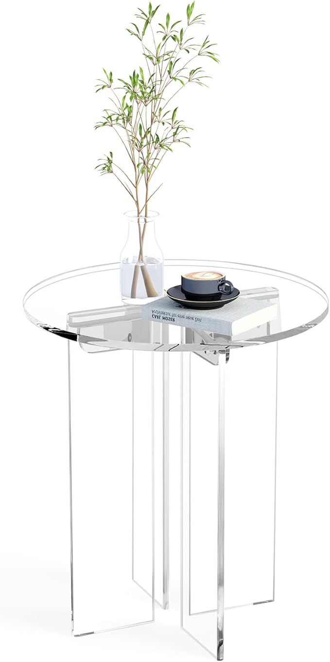 Acrylic Small Coffee Table, Round Accent End Table, Minimalist Bedside Nightstand, Side Tables Living Room, Bedroom Office Indoor Home Decor, Transparent