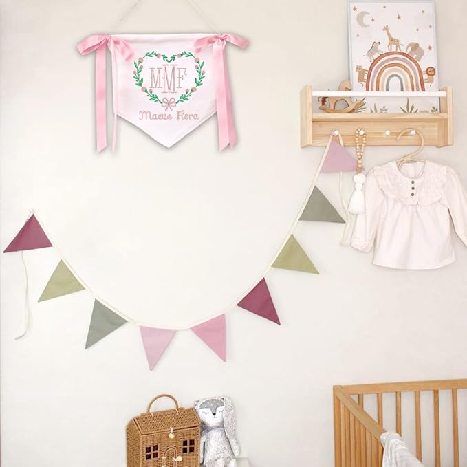 EMBROIDERED Name Baby Banner, Baby Flag with Monogram Name, Personalized Baby Name Sign, Customizable Baby Name, Baby Announcement Sign for Hospital (11)