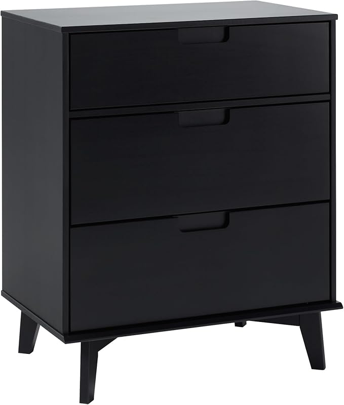 Walker Edison Sloane 3-Drawer Groove Handle Solid Pine Wood Dresser, 36 Inch, Black