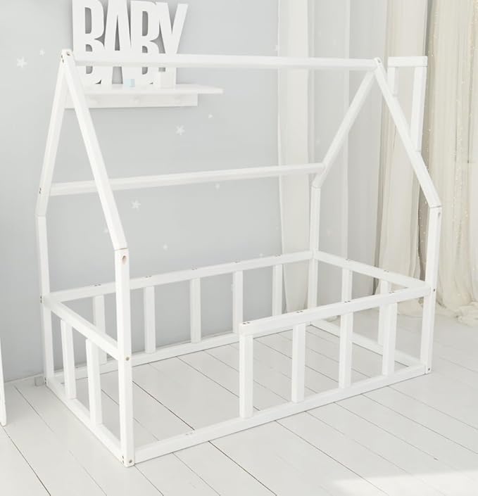 BUSY WOOD Toddler Floor Bed - Montessori Bed with Rails - Floor Bed for Toddlers - House for Kids - Floor Bed Frame - Toddler Bed - Montessori Bed (Model 1 for Sleeping ONLY)