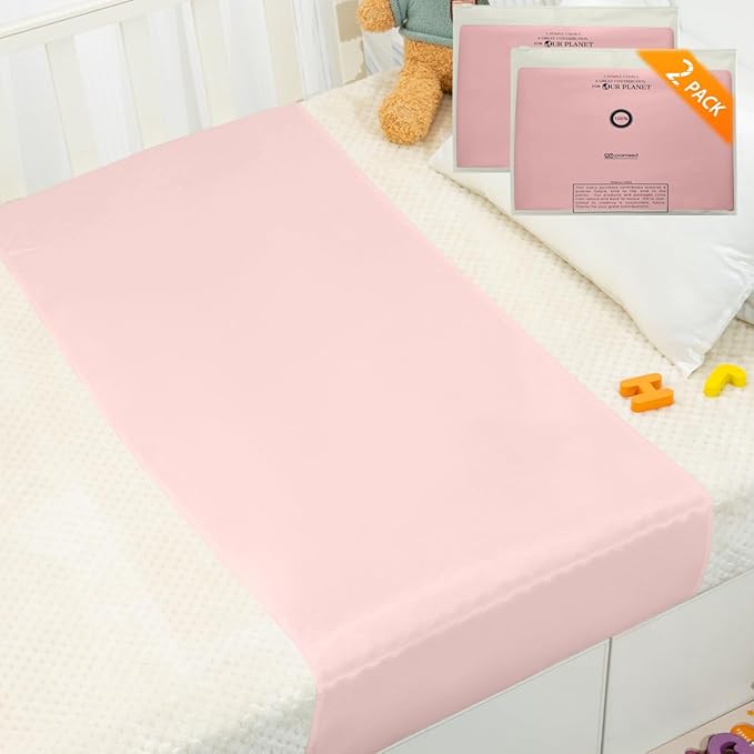 PROMEED 2 Pack 100% Mulberry Silk Crib Sheet for Baby Hair, 23 Momme Silk Bassinet Slip for Baby Bald Spots, Soft and Safe Silk Cot Sleeve for Everyday Use (Pink)