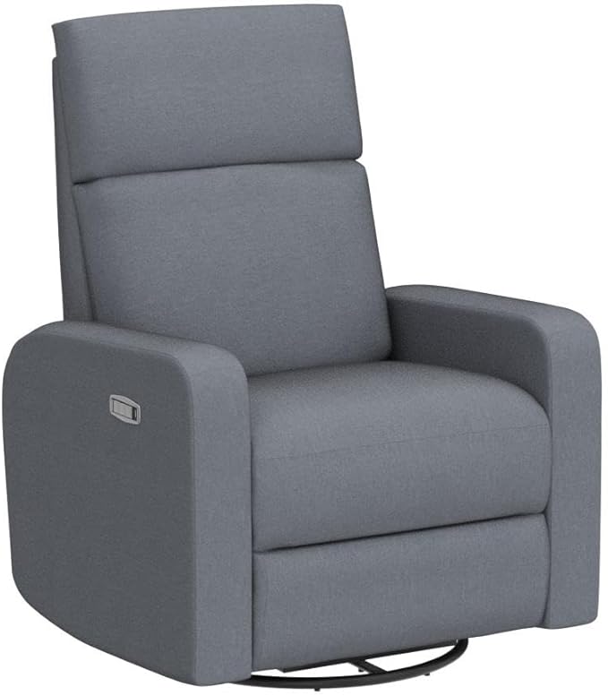 Nurture& The Glider Plus - Premium Nursery Power Recliner | Swivel Chair with Adjustable Head Support and Adjustable Lumbar Support | Built-in USB - The Ultimate Comfort for Nursing, Relaxing (Gray)