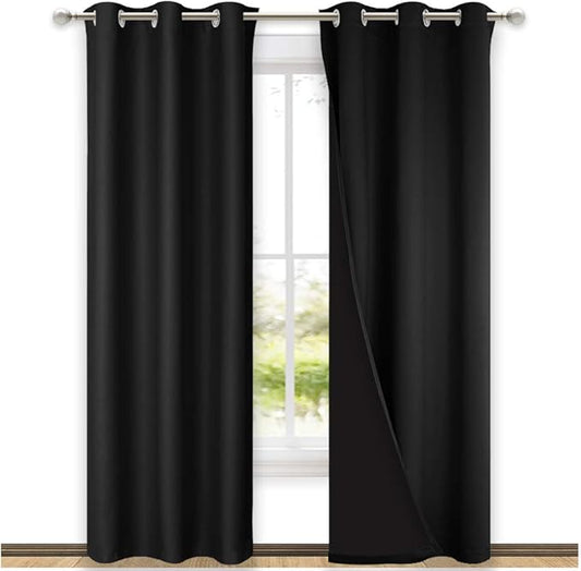 NICETOWN High-End Thermal Curtains, Full Blackout Curtains 84 Inches Long for Dining Room, Soundproof Window Treatment Drapes for Hall Room, Black, 42" Wide Per Panel, Set of 2 Panels