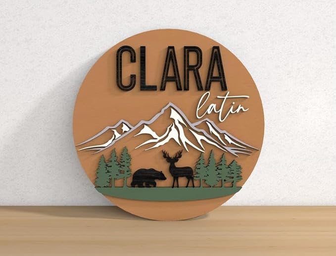 Spaceship Themed Baby Name Sign – Personalized Nursery Door Decor for Boys – Bear and Deer Wooden Wall Plate – Custom Newborn Gift