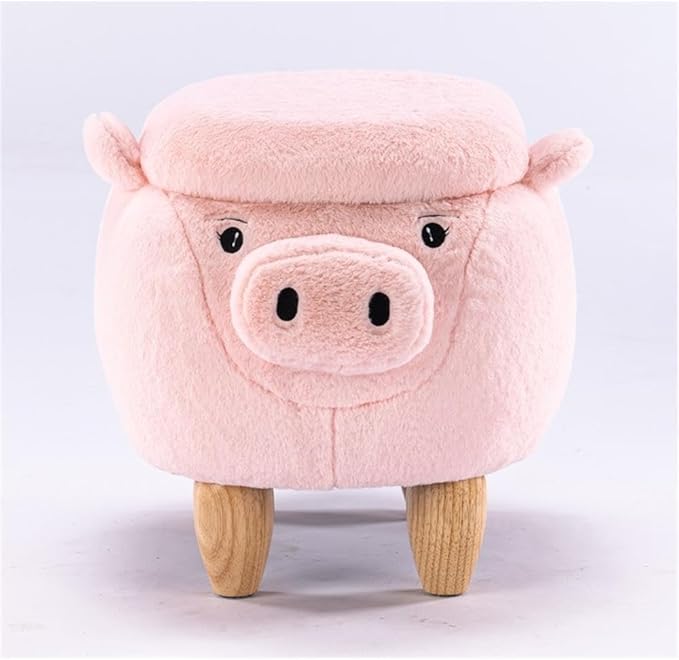 Home 2 Office Pig Storage Ottoman Stool for Bedroom, Playroom or Nursery Decor, Soft Animal-Shaped Ottoman with Wooden Legs