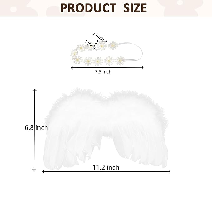 2PCS White Angel Feather Wings With Yellow Daisy Flower Headband Set For Newborn Infant Toddler Kids Baby Girls Photography Props Birthday Gift(Color C, One Size)